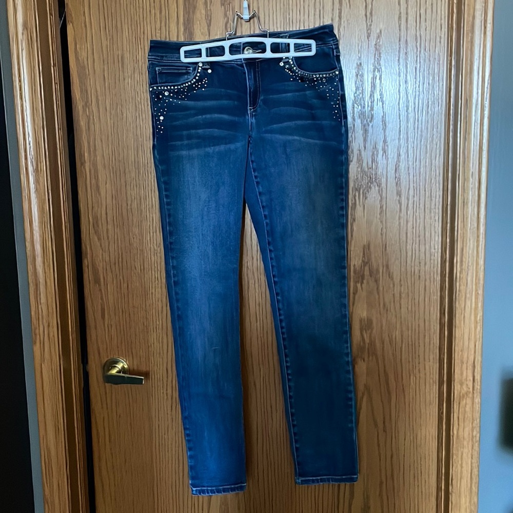 Inc denim, skinny leg, regular fit, embellished jeans (with stretch) size 6.